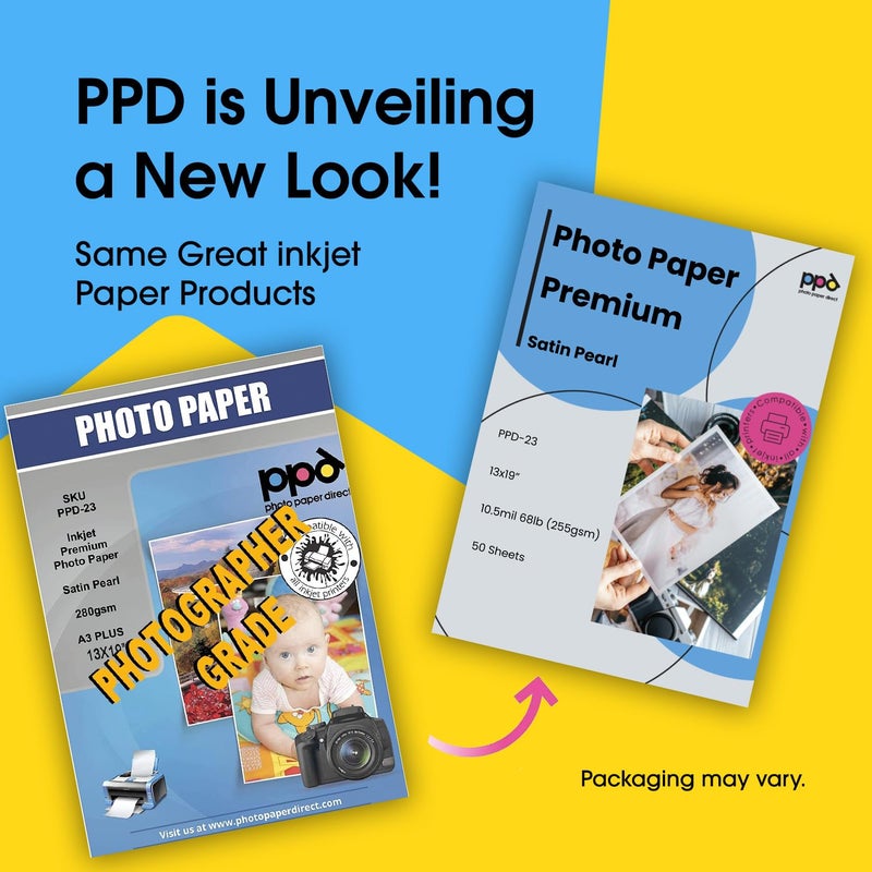 PPD Satin Photo Paper for Inkjet Printer, Premium Pearl Luster Finish 13 x 19 Size Sheets for Printable Photos, Thick 255 gsm 68 lbs 10.5 mil, White, Water Resistant & Instant Dry Print (50 Pack) - Image 2
